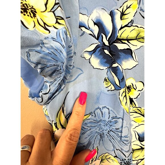 Metro Style Blue Silk Floral Maxi Dress 14 Elegant Fitted Summer Garden Cottage - Picture 14 of 14